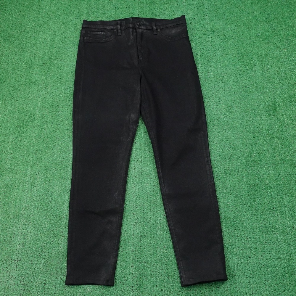 Hudson Barbara Super Skinny Jeans Womens 34 Black Waxed Denim 34x28.5‎